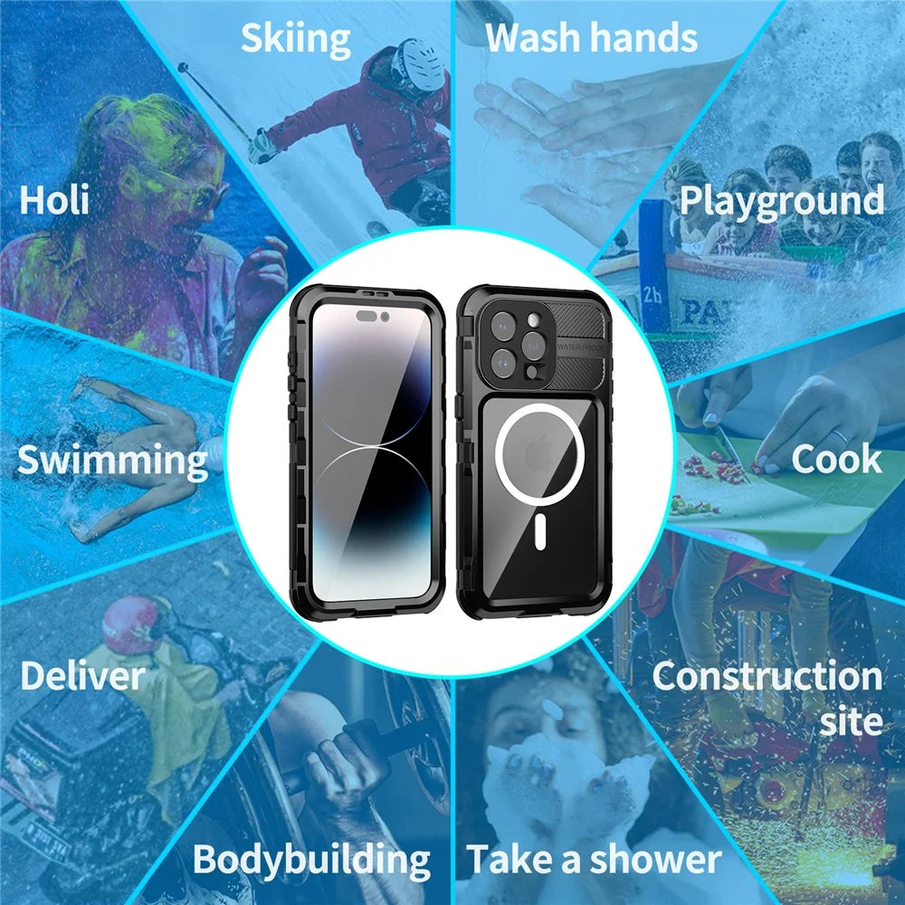 SHELLBOX M Series IP68 Waterproof Case for iPhone 15 Pro Max Case Metal Diving Phone Case Compatible with MagSafe - Black - 4