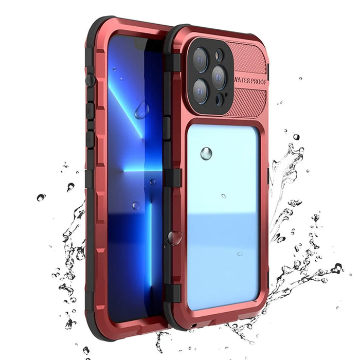 SHELLBOX M Series for iPhone 13 Pro Max 6.7 inch Metal Waterproof Case IP68 Diving Phone Case - Red - 1