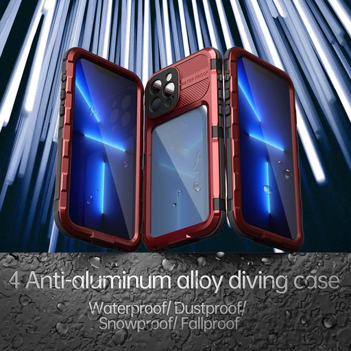 SHELLBOX M Series for iPhone 13 Pro Max 6.7 inch Metal Waterproof Case IP68 Diving Phone Case - Red - 2