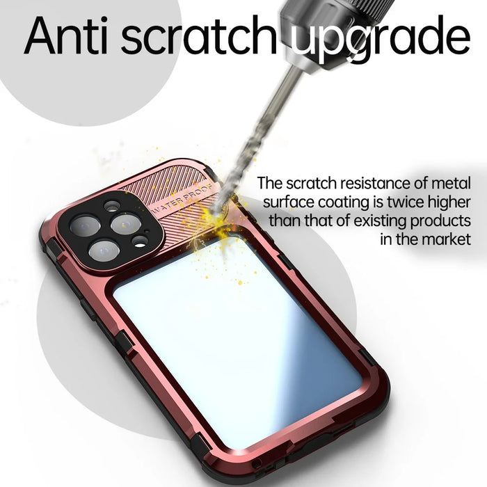 SHELLBOX M Series for iPhone 13 Pro Max 6.7 inch Metal Waterproof Case IP68 Diving Phone Case - Red - 3