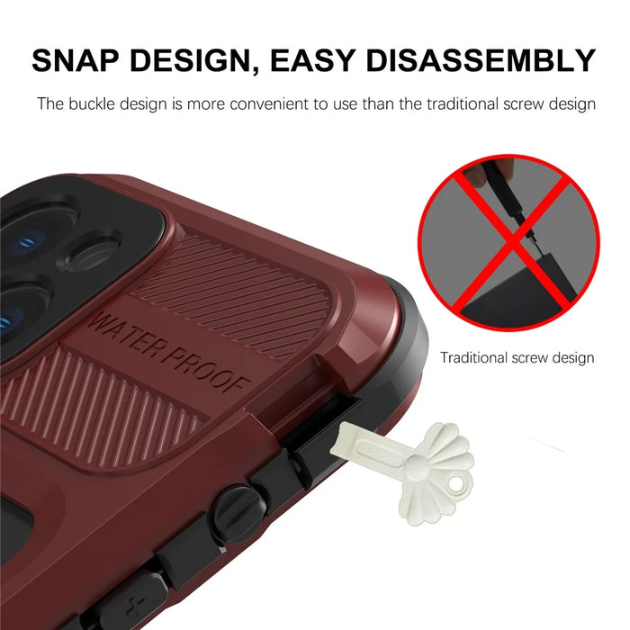SHELLBOX M Series Diving Phone Case for iPhone 14 Metal IP68 Waterproof Case Compatible with MagSafe - Red - 6