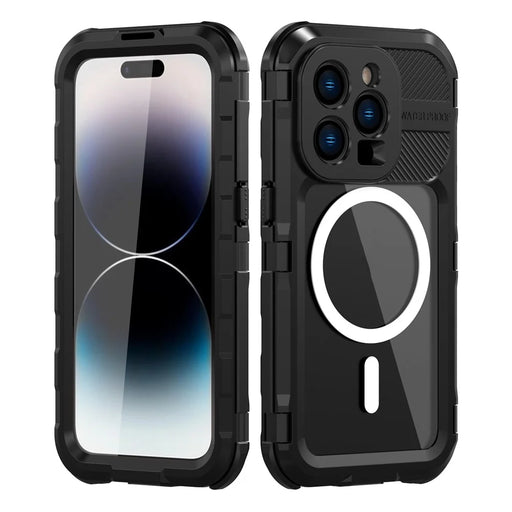 SHELLBOX M Series Metal IP68 Waterproof Case for iPhone 14 Pro Diving Phone Case Compatible with MagSafe - Black - 1