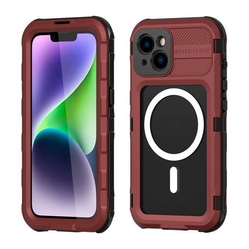 SHELLBOX M Series IP68 Diving Phone Case for iPhone 14 Plus Metal Waterproof Case Compatible with MagSafe - Red - 1