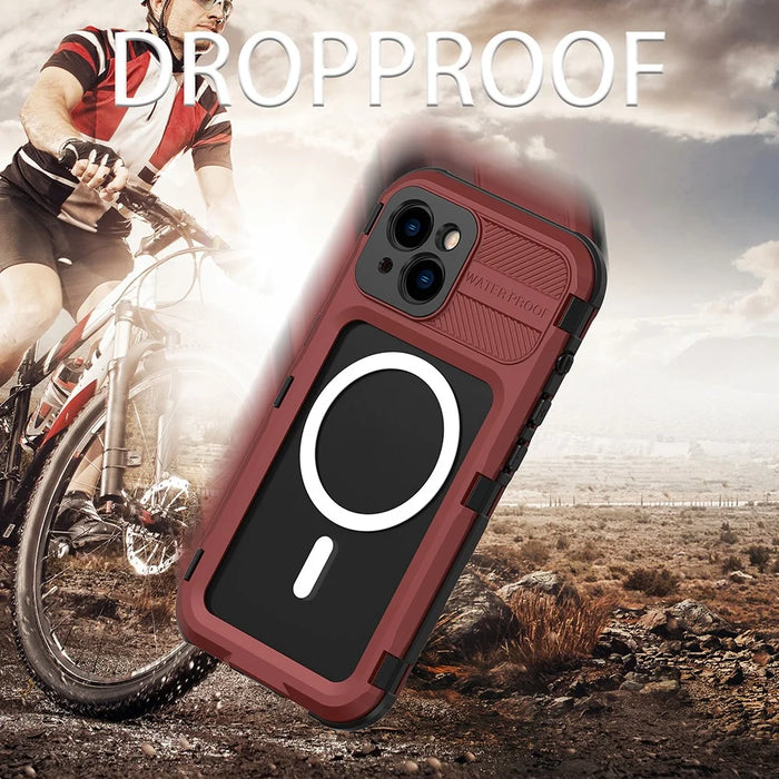 SHELLBOX M Series IP68 Diving Phone Case for iPhone 14 Plus Metal Waterproof Case Compatible with MagSafe - Red - 4