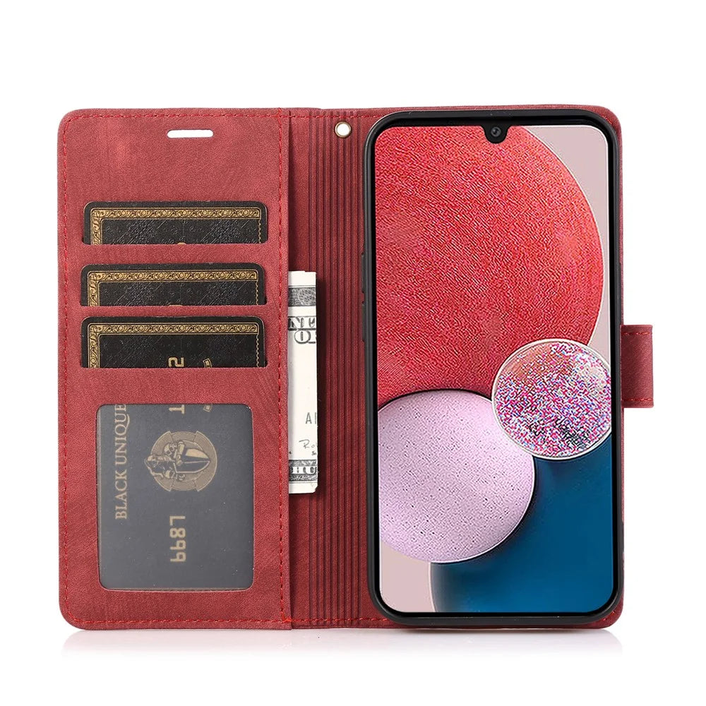 For Samsung Galaxy A25 5G (Global) (161.0 x 76.5 x 8.3mm) Magnetic Phone Case Orchid Butterfly Pattern Card Slots Wallet Cover - Red - 3