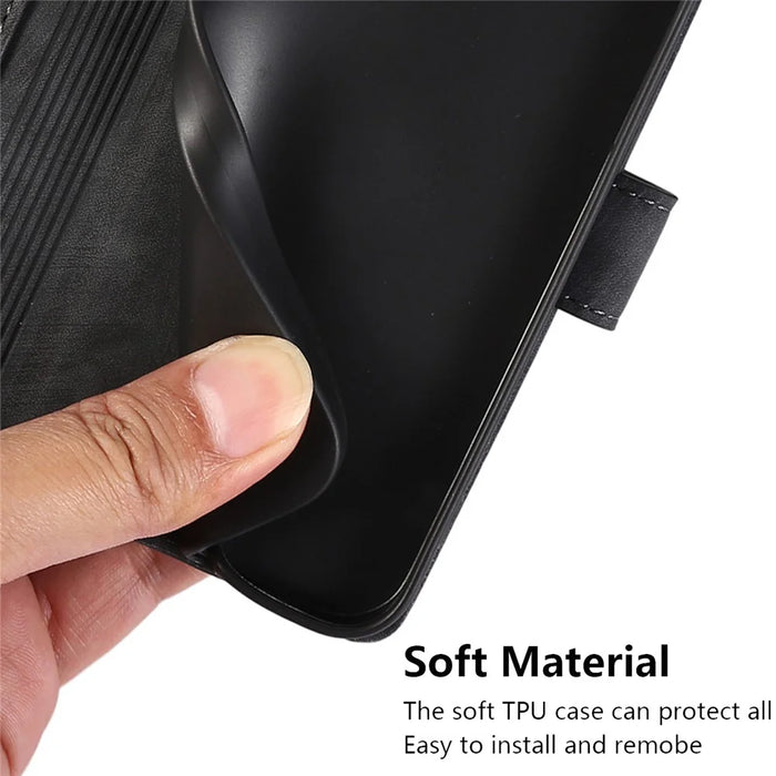 For Samsung Galaxy A73 5G Case Wallet Leather Cover Orchid Butterfly Pattern - Black - 5