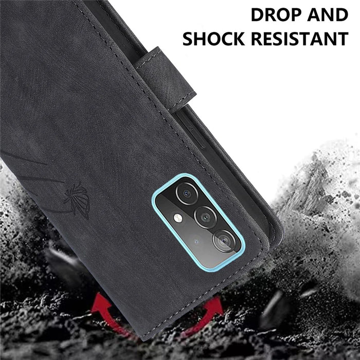 For Samsung Galaxy A73 5G Case Wallet Leather Cover Orchid Butterfly Pattern - Black - 7