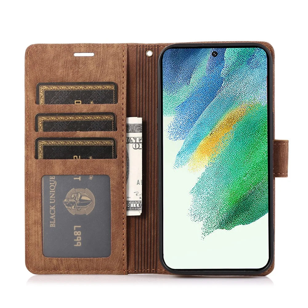 For Samsung Galaxy S23 Ultra Phone Case Imprinted Orchid Butterfly Flip Wallet Cover - Brown - 2