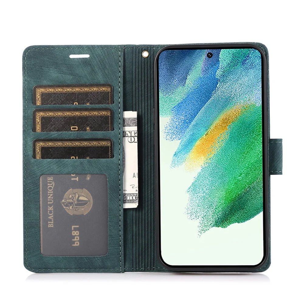 For Samsung Galaxy S23 FE Phone Wallet Case Orchid Butterfly Pattern Leather Cover - Green - 3