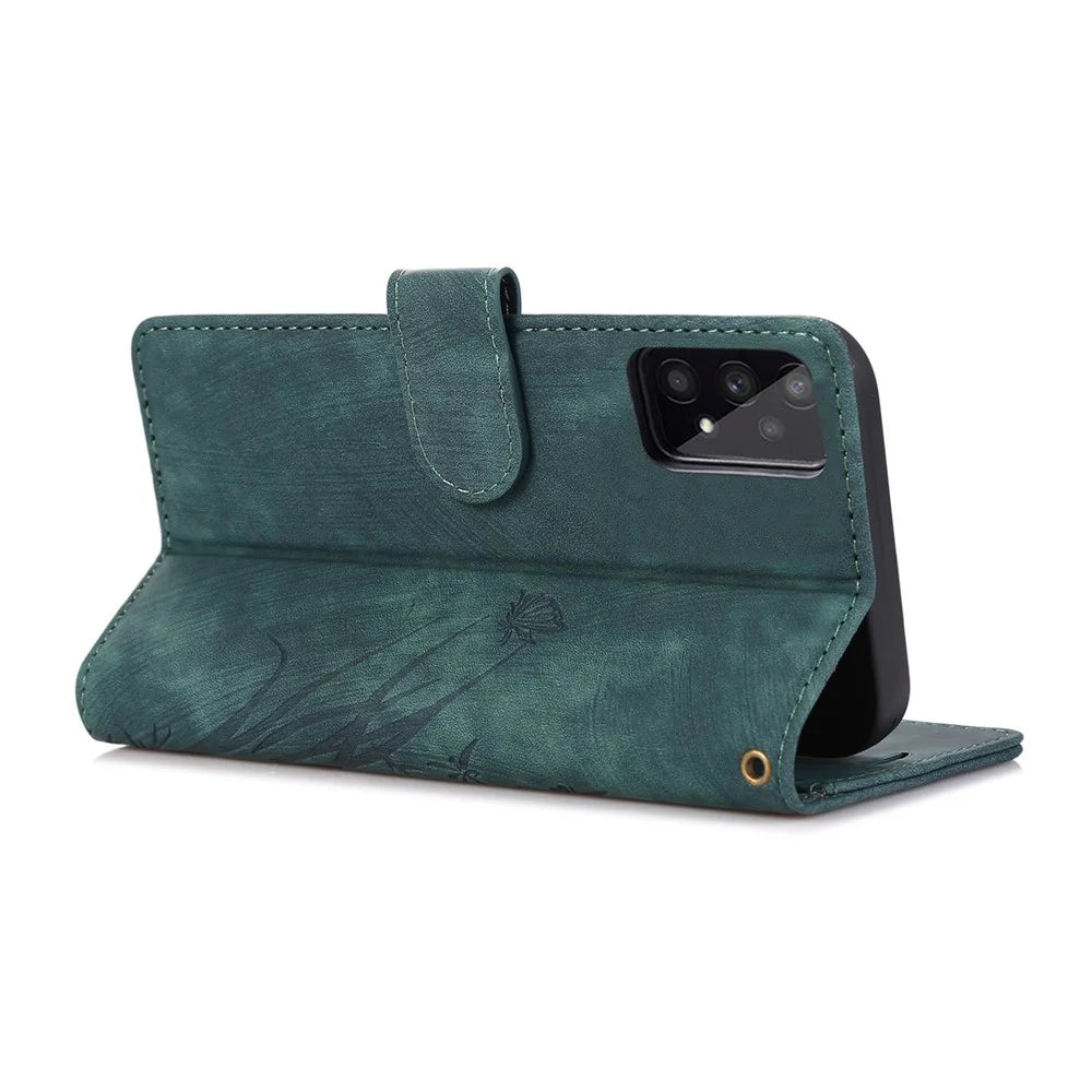 For Samsung Galaxy A53 5G Leather Case Orchid Butterfly Imprinted Wallet Cover - Green - 2