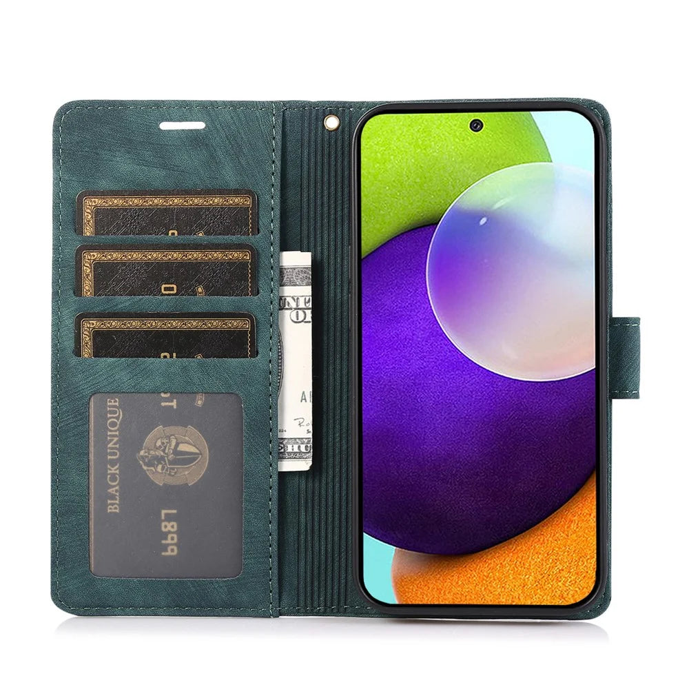For Samsung Galaxy A53 5G Leather Case Orchid Butterfly Imprinted Wallet Cover - Green - 3