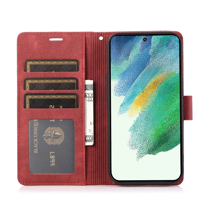 For Samsung Galaxy S23+ Flip Leather Case Wallet Cover Orchid Butterfly Pattern - Red - 3