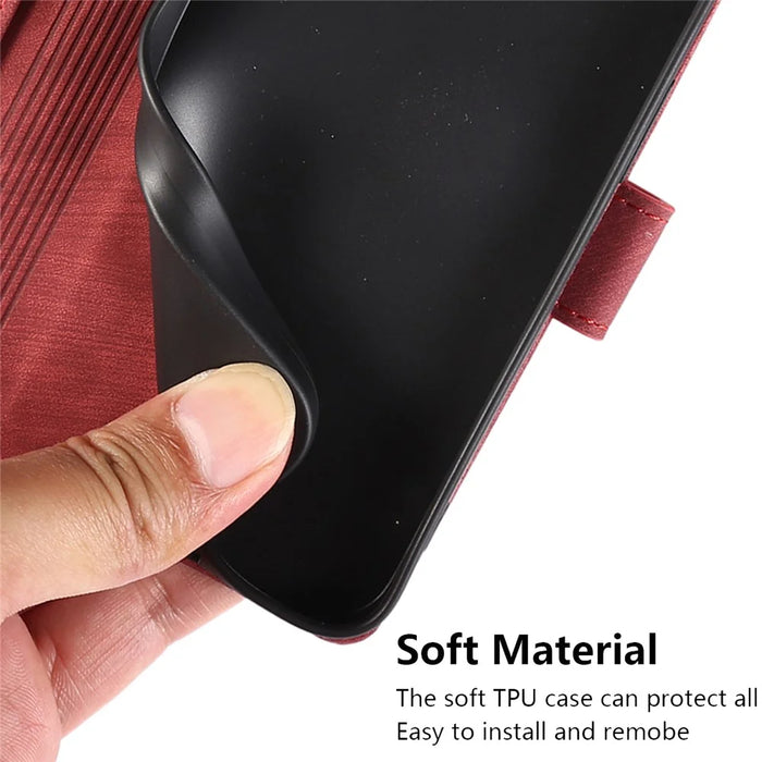 For Samsung Galaxy S23+ Flip Leather Case Wallet Cover Orchid Butterfly Pattern - Red - 5