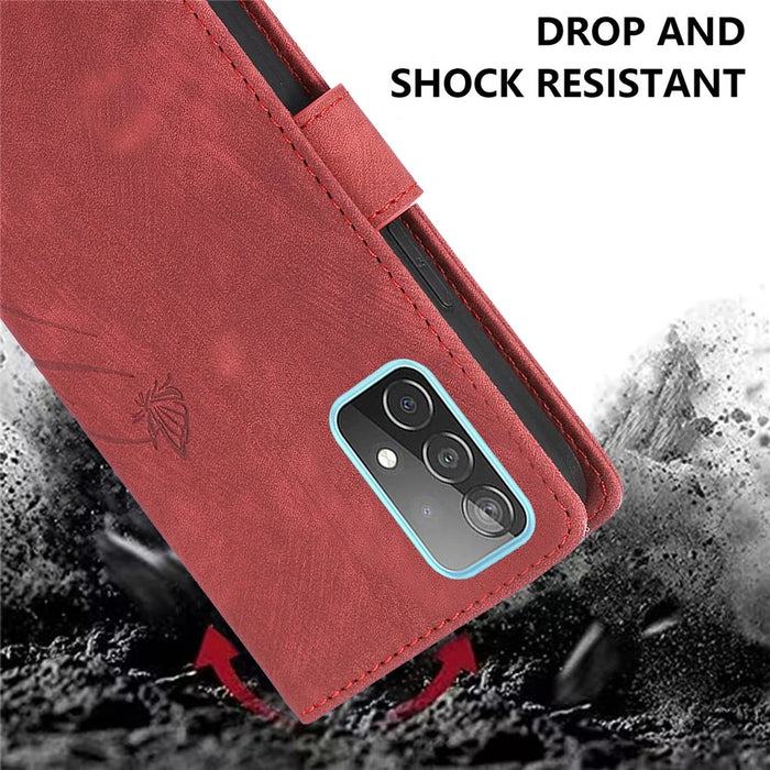 For Samsung Galaxy S23+ Flip Leather Case Wallet Cover Orchid Butterfly Pattern - Red - 7