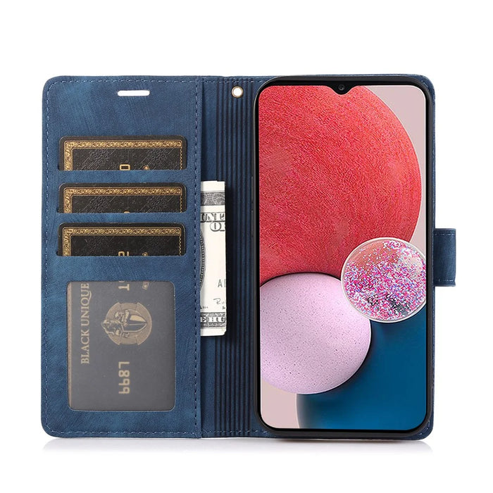 For Samsung Galaxy A13 4G / 5G Orchid Butterfly Leather Wallet Case with Strap - Blue - 3