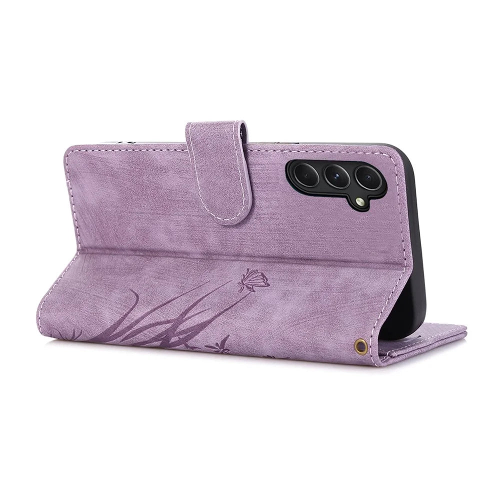 For Samsung Galaxy A24 4G (162.1 x 77.6 x 8.3mm) Leather Case Stand Wallet Cover with Strap - Purple - 2