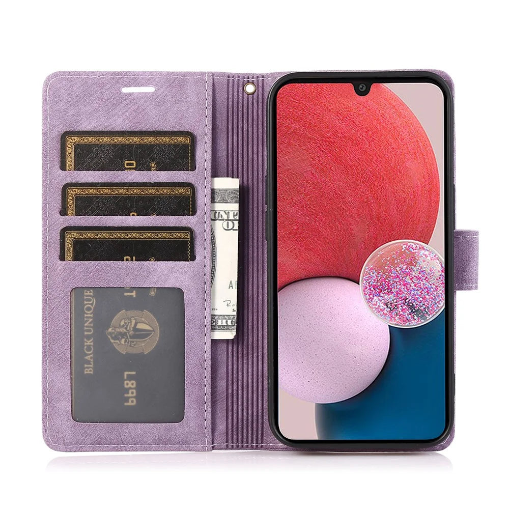 For Samsung Galaxy A24 4G (162.1 x 77.6 x 8.3mm) Leather Case Stand Wallet Cover with Strap - Purple - 3
