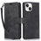 For iPhone 14 Leather Wallet Case Orchid Butterfly Phone Cover with Strap - Black - 1