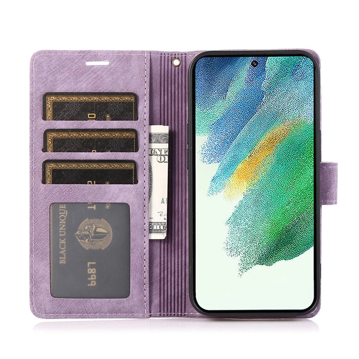 For Samsung Galaxy S23 Phone Case Wallet Folding Stand Orchid Butterfly Pattern - Purple - 3