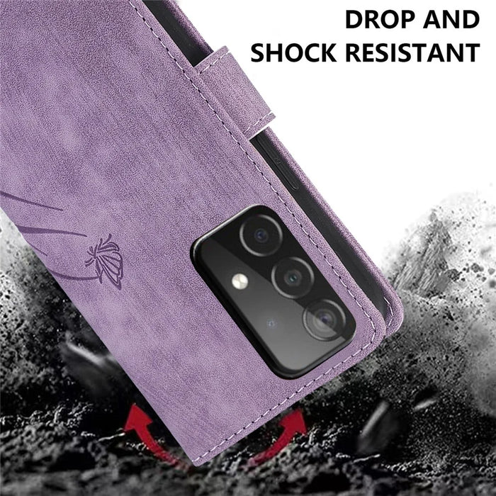 For Samsung Galaxy S23 Phone Case Wallet Folding Stand Orchid Butterfly Pattern - Purple - 6