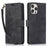 For iPhone 15 Pro Leather Flip Cover Orchid Butterfly Wallet Case with Strap - Black - 1