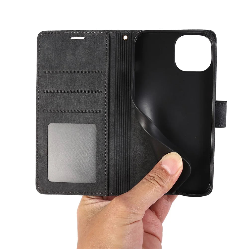 For iPhone 13 Pro Leather Wallet Case with Strap Orchid Butterfly Pattern - Black - 4