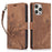 PU Leather Flip Case for iPhone 14 Pro Phone Wallet Cover Butterfly Orchid - Brown - 1