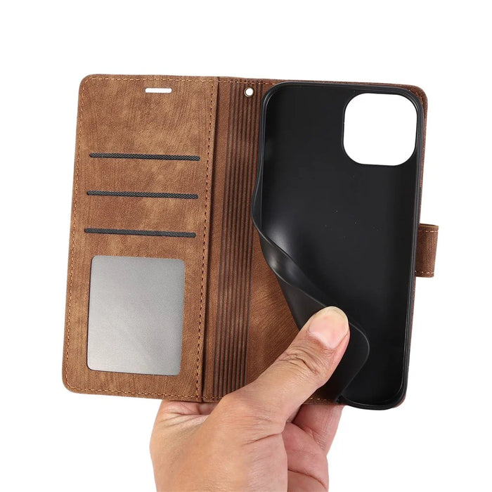 PU Leather Flip Case for iPhone 14 Pro Phone Wallet Cover Butterfly Orchid - Brown - 4