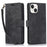 For iPhone 15 Plus Case Leather Flip Wallet Cover with Strap Orchid Butterfly - Black - 1