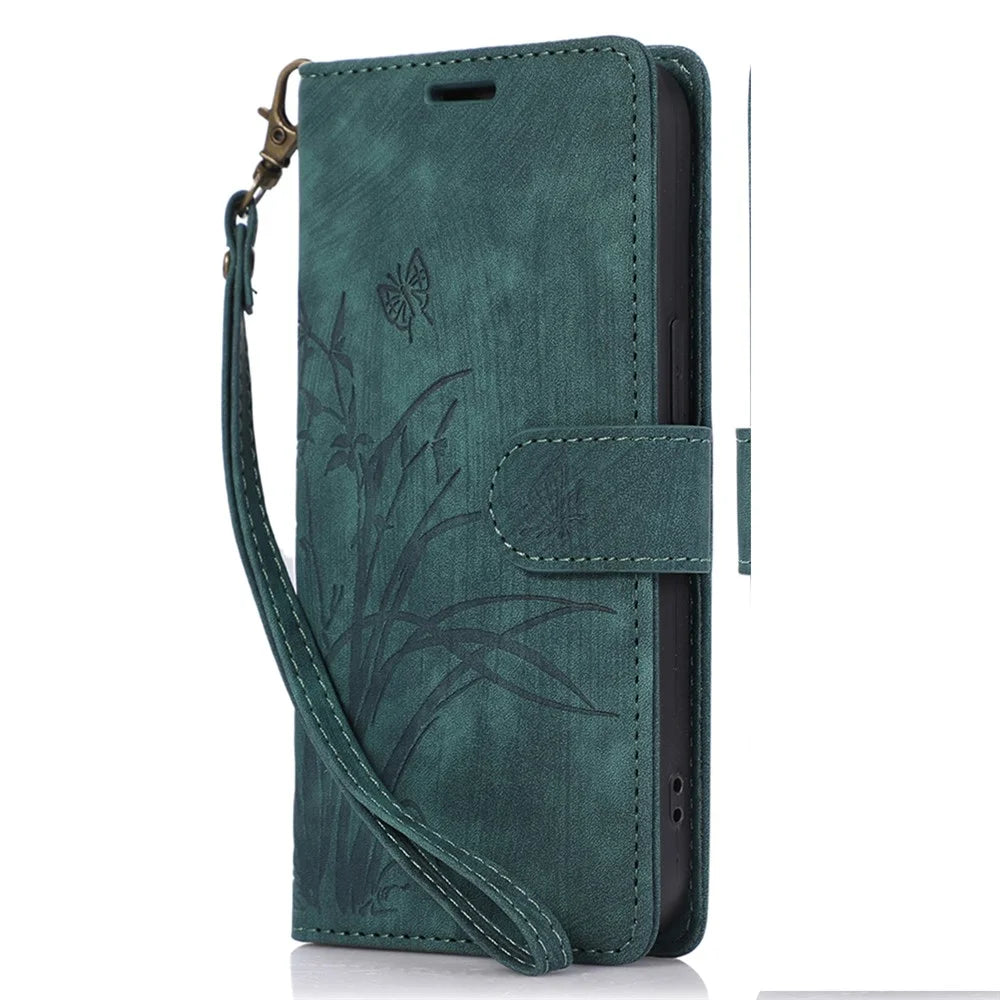 Wallet Stand Cover for iPhone 13 Pro Max Leather Case with Wrist Strap - Green - 5