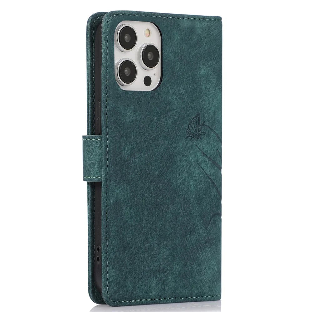 Wallet Stand Cover for iPhone 13 Pro Max Leather Case with Wrist Strap - Green - 6