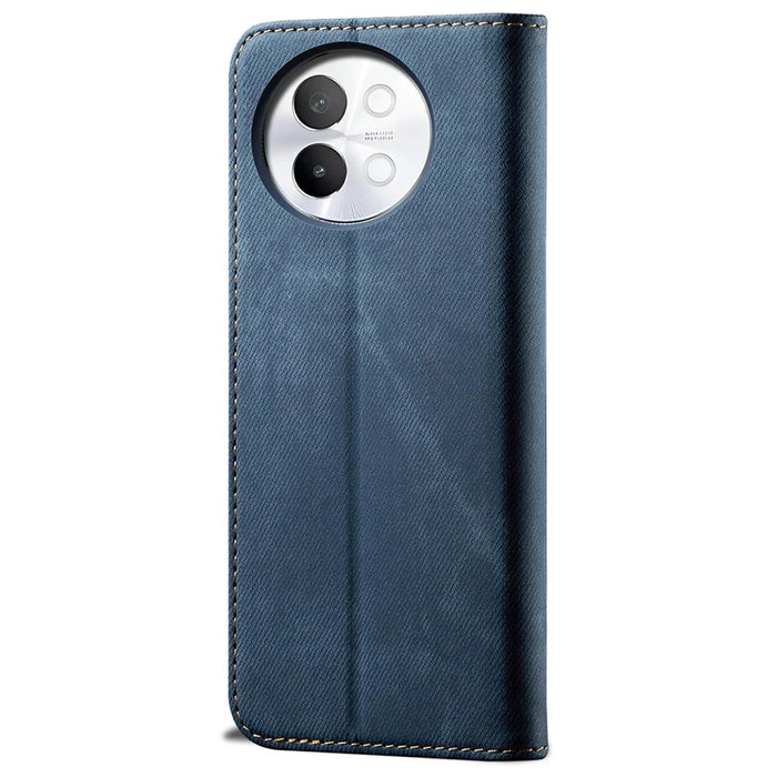 For vivo S18e 5G Phone Cover Stand Wallet Jeans Cloth Texture PU Leather Case - Blue - 6