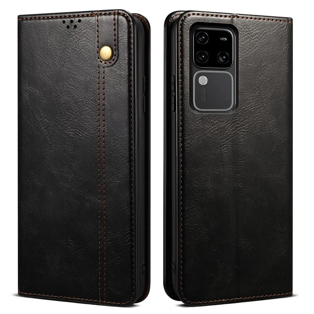 For vivo S18 Pro 5G Case TPU+PU Leather Magnetic Wallet Phone Cover - Black - 1
