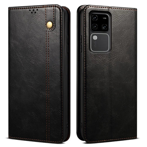 For vivo S18 Pro 5G Case TPU+PU Leather Magnetic Wallet Phone Cover - Black - 1
