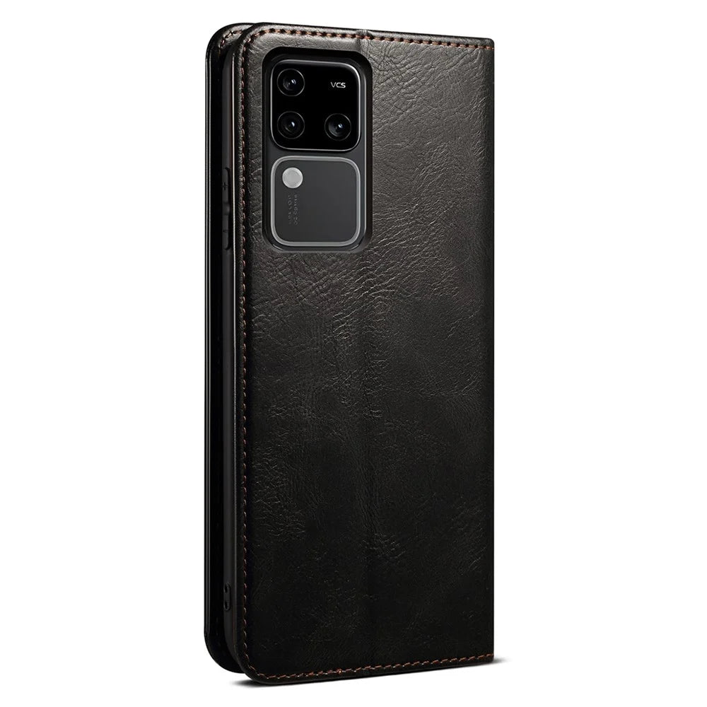 For vivo S18 Pro 5G Case TPU+PU Leather Magnetic Wallet Phone Cover - Black - 6