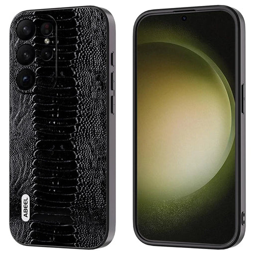 ABEEL For Samsung Galaxy S24 Ultra Crocodile Texture Case Genuine Cow Leather Slim Back Cover - Black - 1