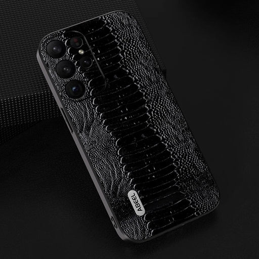 ABEEL For Samsung Galaxy S24 Ultra Crocodile Texture Case Genuine Cow Leather Slim Back Cover - Black - 2