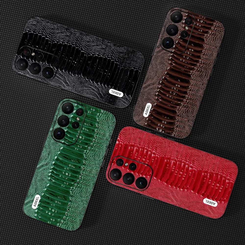 ABEEL For Samsung Galaxy S24 Ultra Crocodile Texture Case Genuine Cow Leather Slim Back Cover - Black - 4
