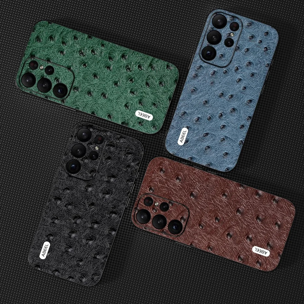 ABEEL For Samsung Galaxy S24 Ultra Case Genuine Cow Leather Ostrich Texture Back Shell Cover  - Green - 4