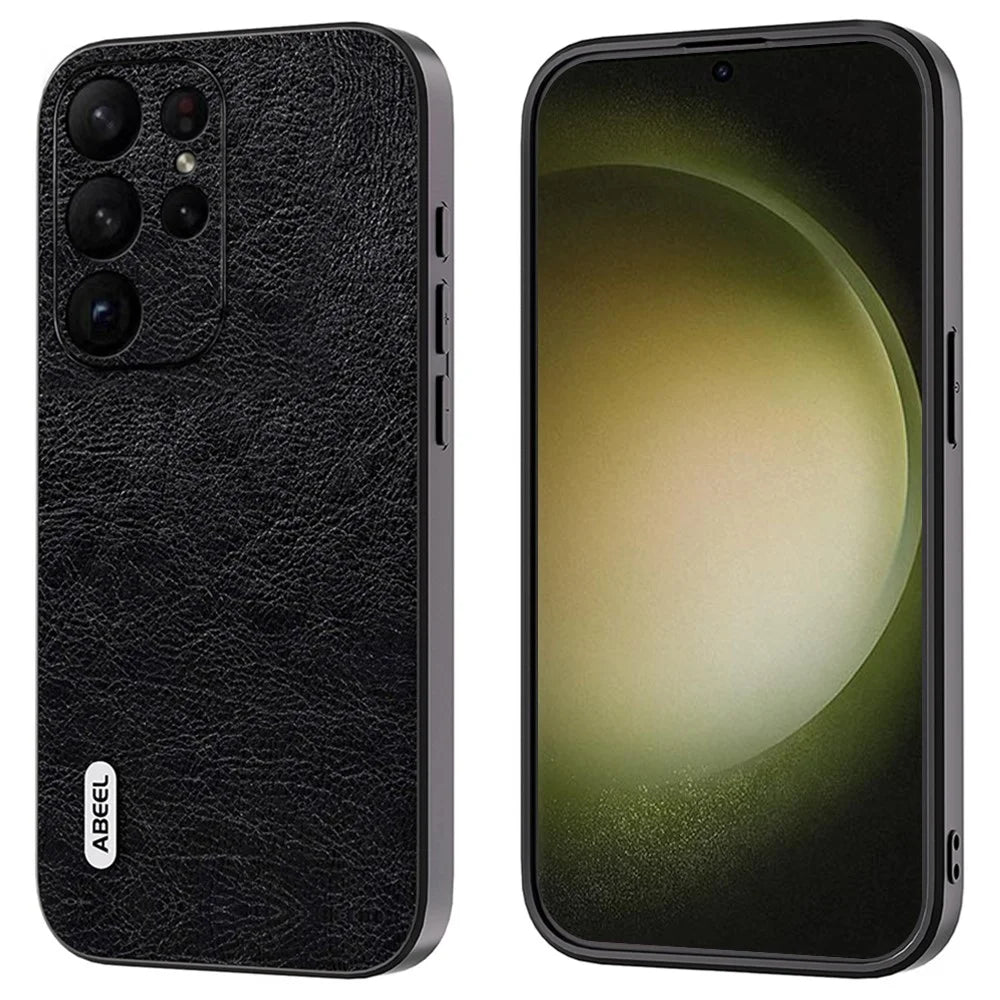 ABEEL For Samsung Galaxy S24 Ultra Retro Leather Case Litchi Texture Back Cover - Black - 1