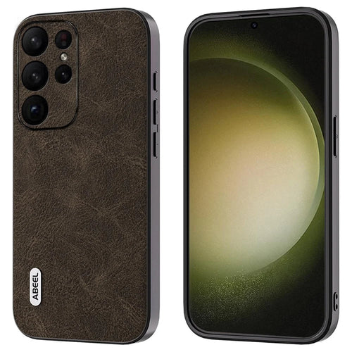 ABEEL For Samsung Galaxy S24 Ultra Leather Phone Back Case Fantasy Lychee Texture Cover - Khaki - 1