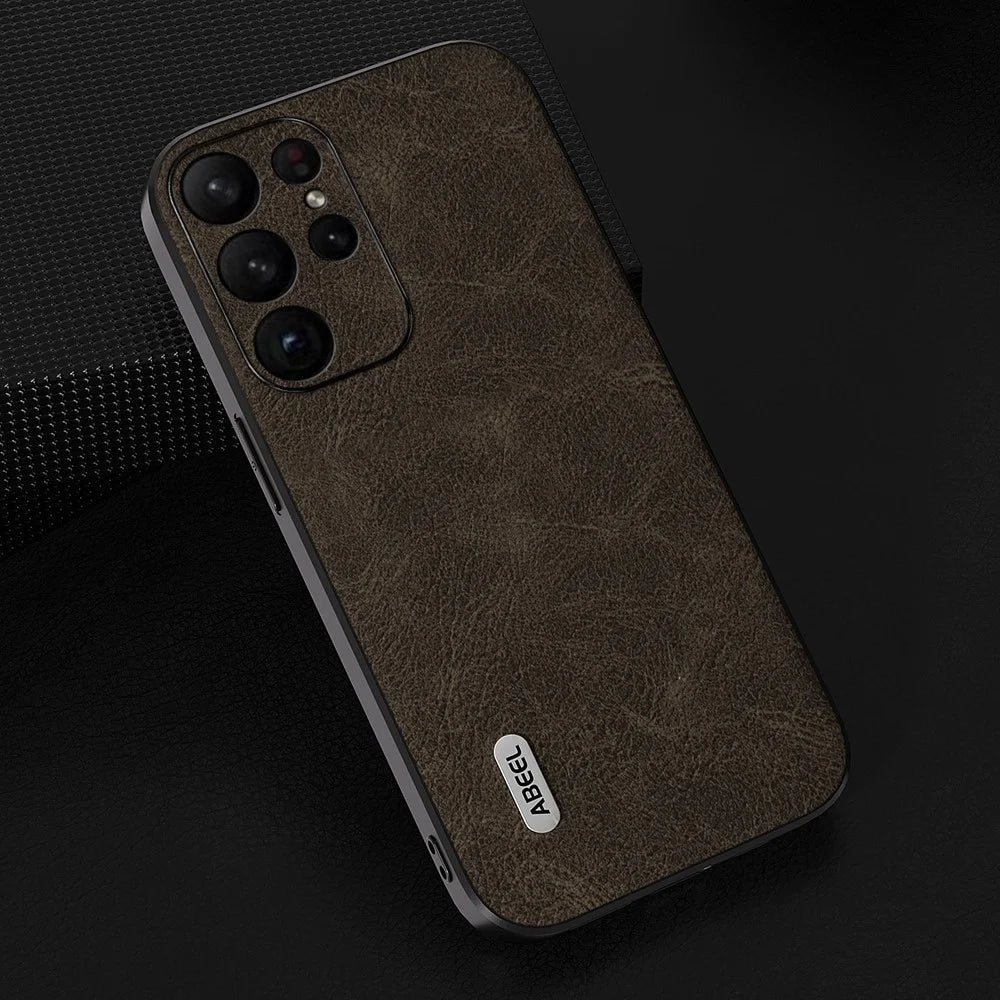 ABEEL For Samsung Galaxy S24 Ultra Leather Phone Back Case Fantasy Lychee Texture Cover - Khaki - 2
