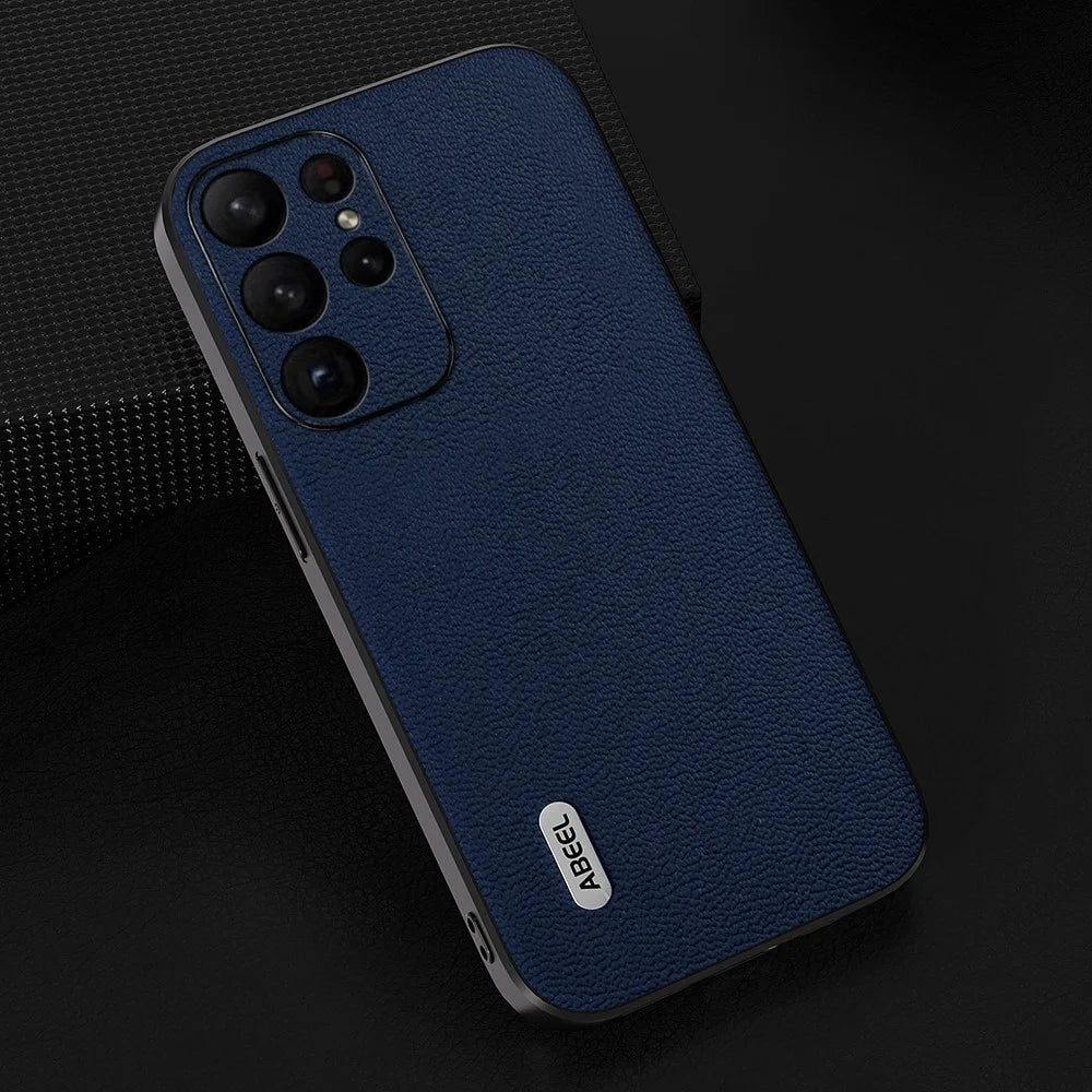 ABEEL For Samsung Galaxy S24 Ultra Case Genuine Cow Leather Litchi Texture Back Cover - Blue - 2