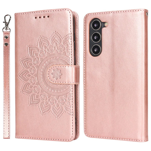 For Samsung Galaxy S23 Cell Phone Case R61 Texture PU Leather Wallet Stand Protective Cover - Rose Gold - 1