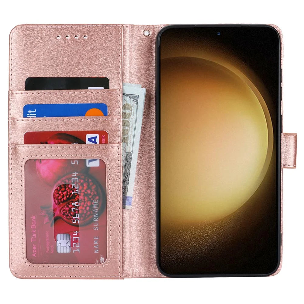 For Samsung Galaxy S23 Cell Phone Case R61 Texture PU Leather Wallet Stand Protective Cover - Rose Gold - 2