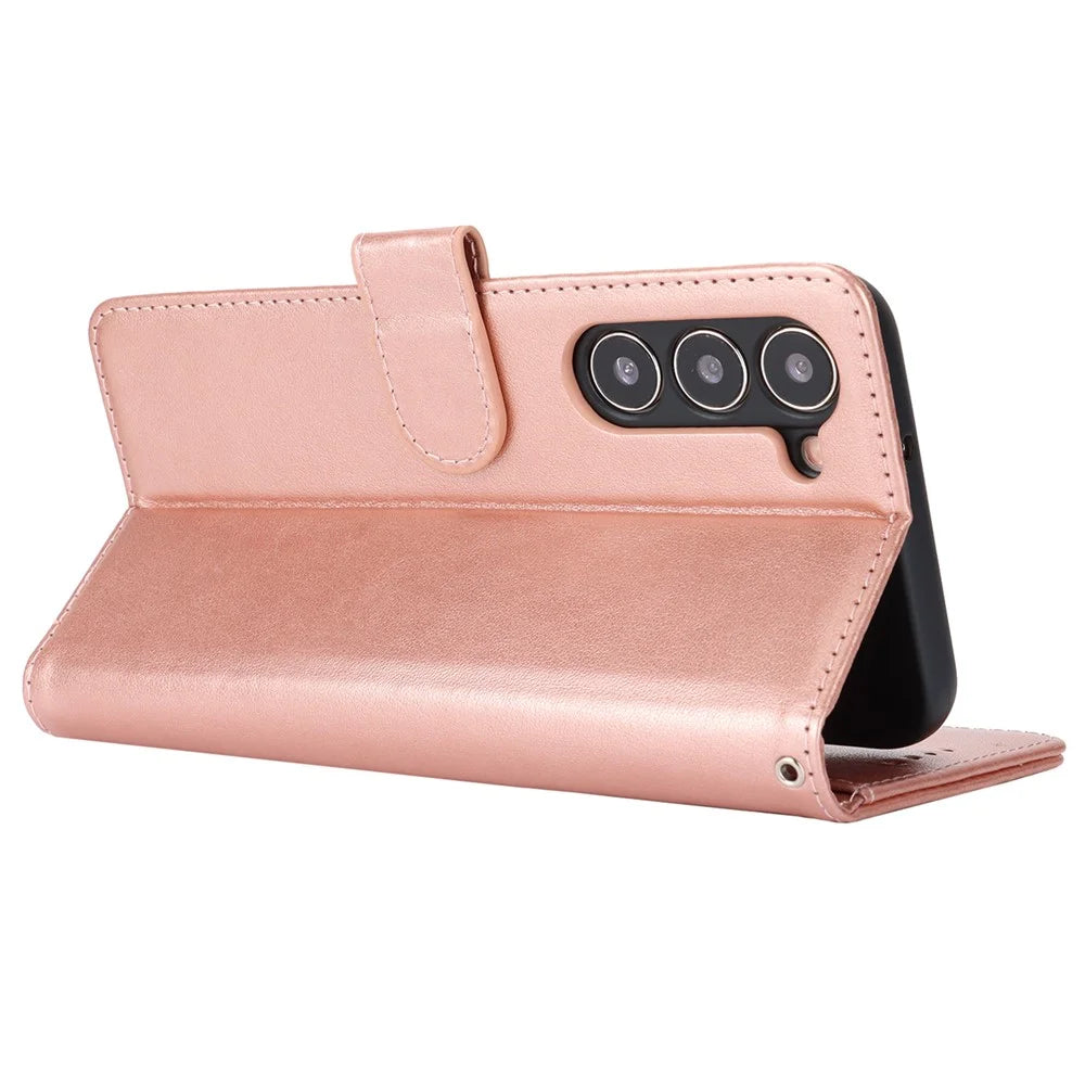 For Samsung Galaxy S23 Cell Phone Case R61 Texture PU Leather Wallet Stand Protective Cover - Rose Gold - 3