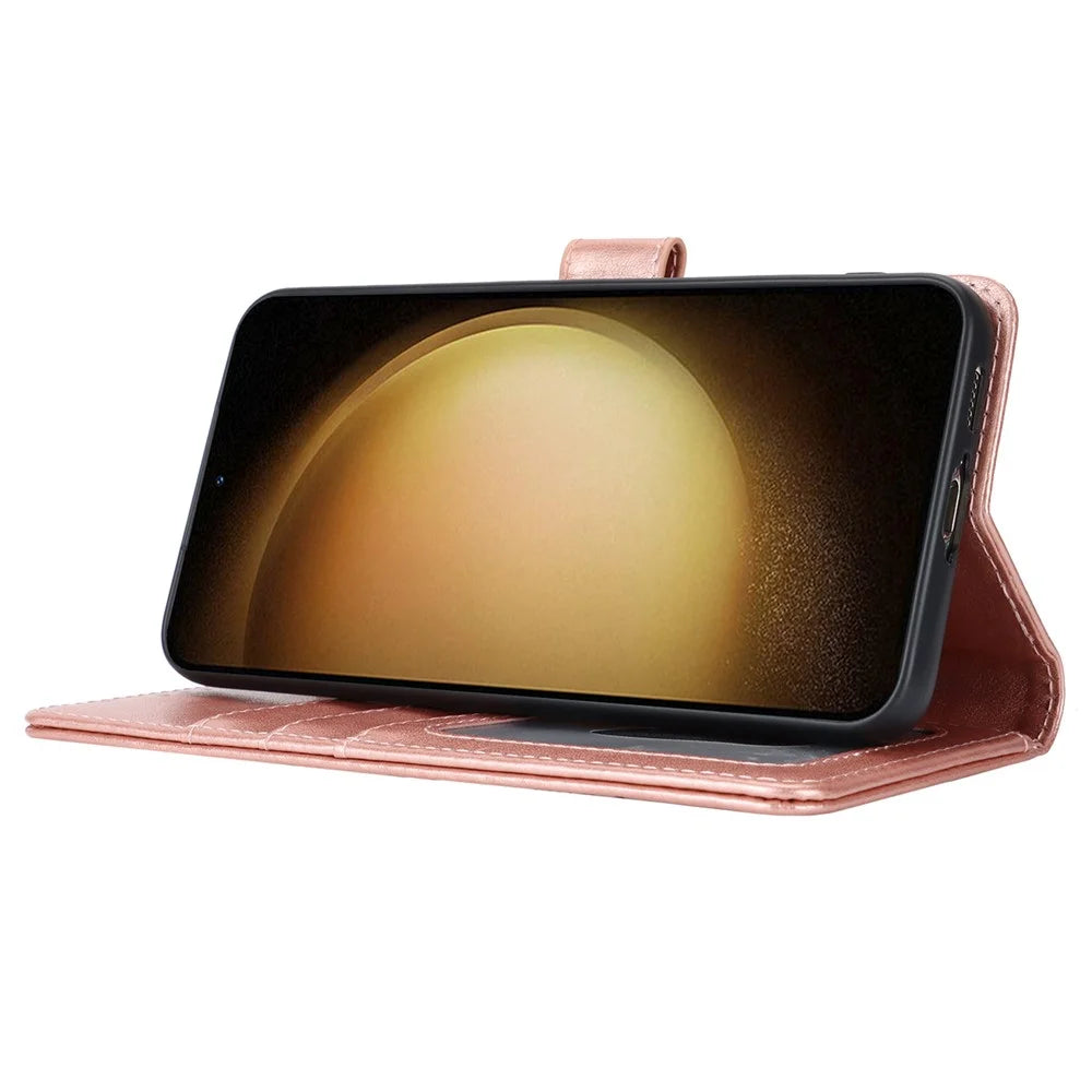 For Samsung Galaxy S23 Cell Phone Case R61 Texture PU Leather Wallet Stand Protective Cover - Rose Gold - 4