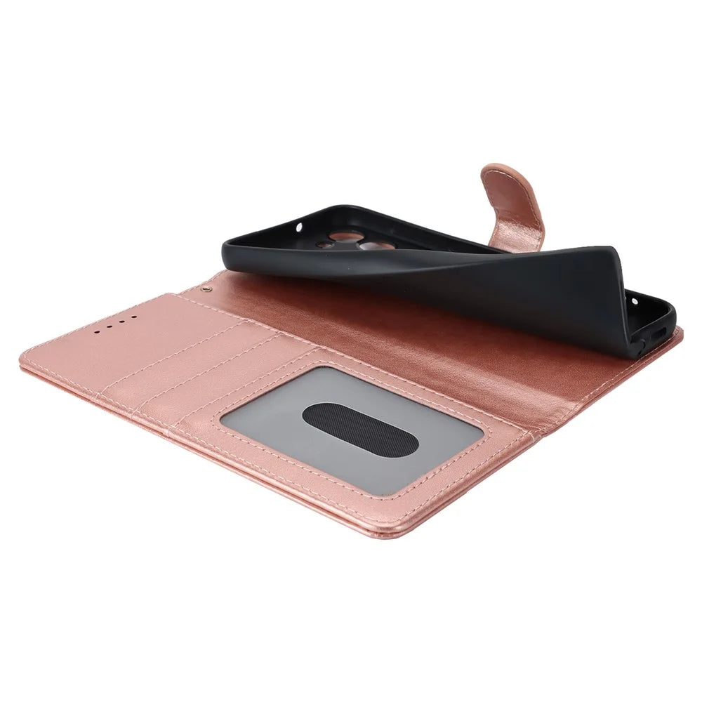 For Samsung Galaxy S23 Cell Phone Case R61 Texture PU Leather Wallet Stand Protective Cover - Rose Gold - 5