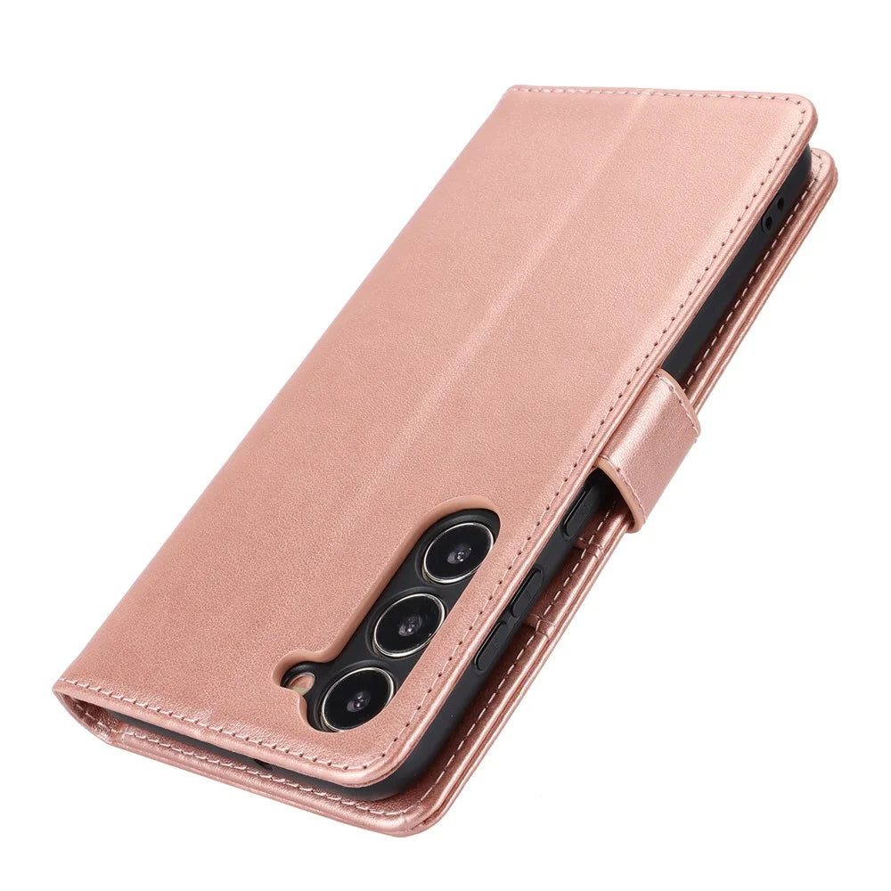 For Samsung Galaxy S23 Cell Phone Case R61 Texture PU Leather Wallet Stand Protective Cover - Rose Gold - 6
