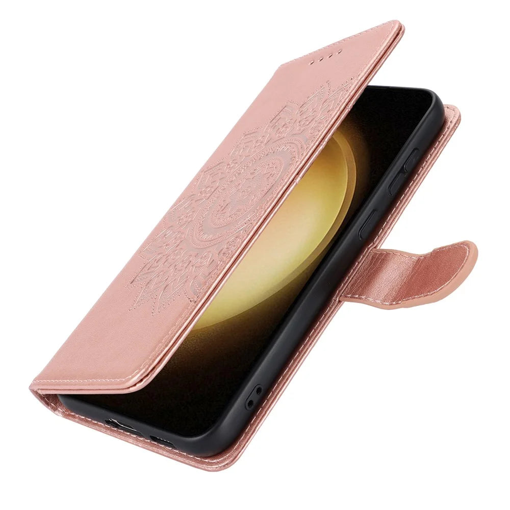For Samsung Galaxy S23 Cell Phone Case R61 Texture PU Leather Wallet Stand Protective Cover - Rose Gold - 7